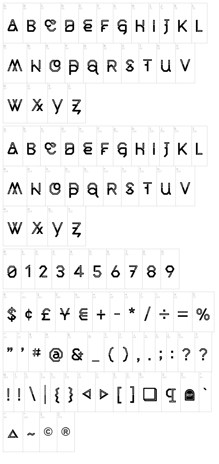 Middlecase Next font map